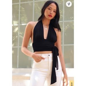 NWOT Vacation Bliss Black Halter Wrap Crop Top